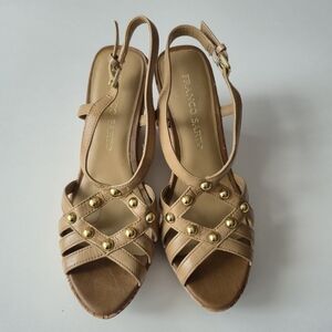 Franco Sarto Beige Sandals with Gold Studs, Size 6.5